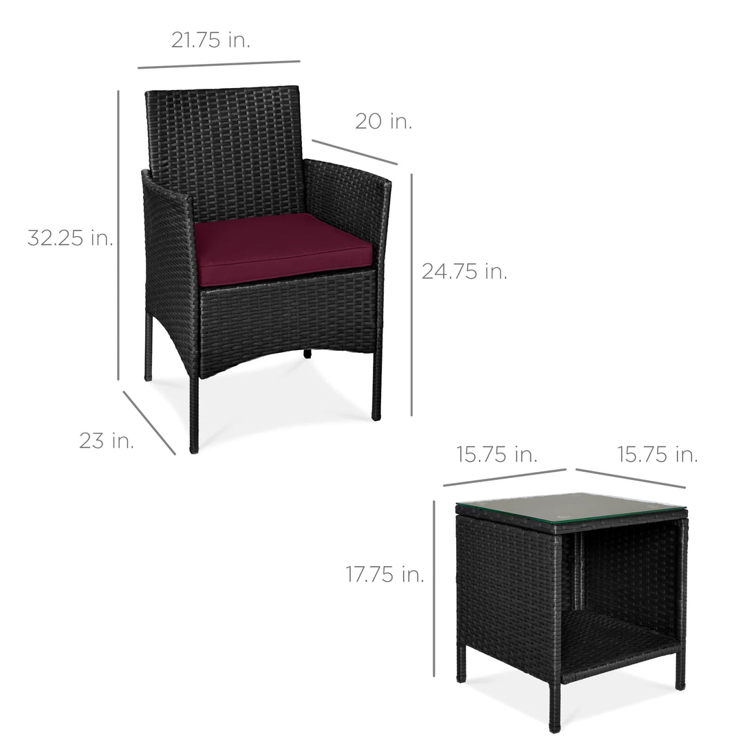 3-Piece Wicker Patio Bistro Set with Storage Table