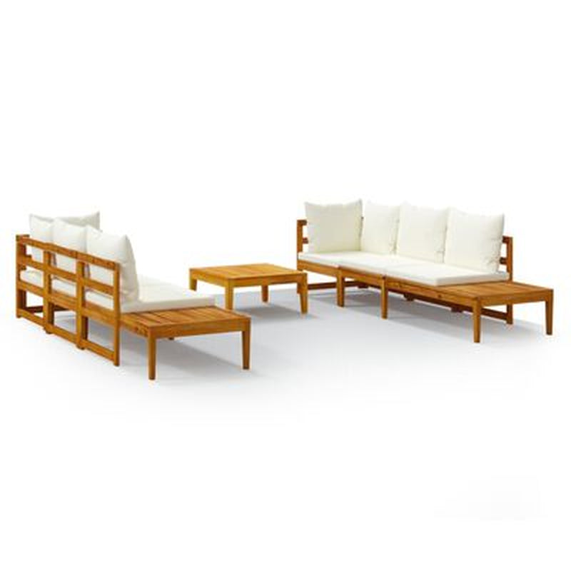 Garden Lounge Set Cream White Solid Acacia Wood 3 Piece Set