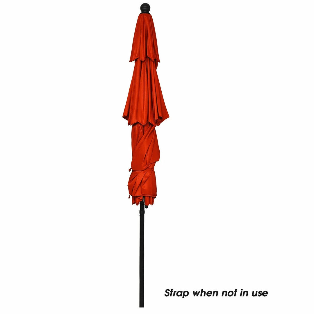 10ft Triple-Tier Patio Market Umbrella – Aluminum Frame, Crank Lift, Double Vented Sunshade in Burnt Orange