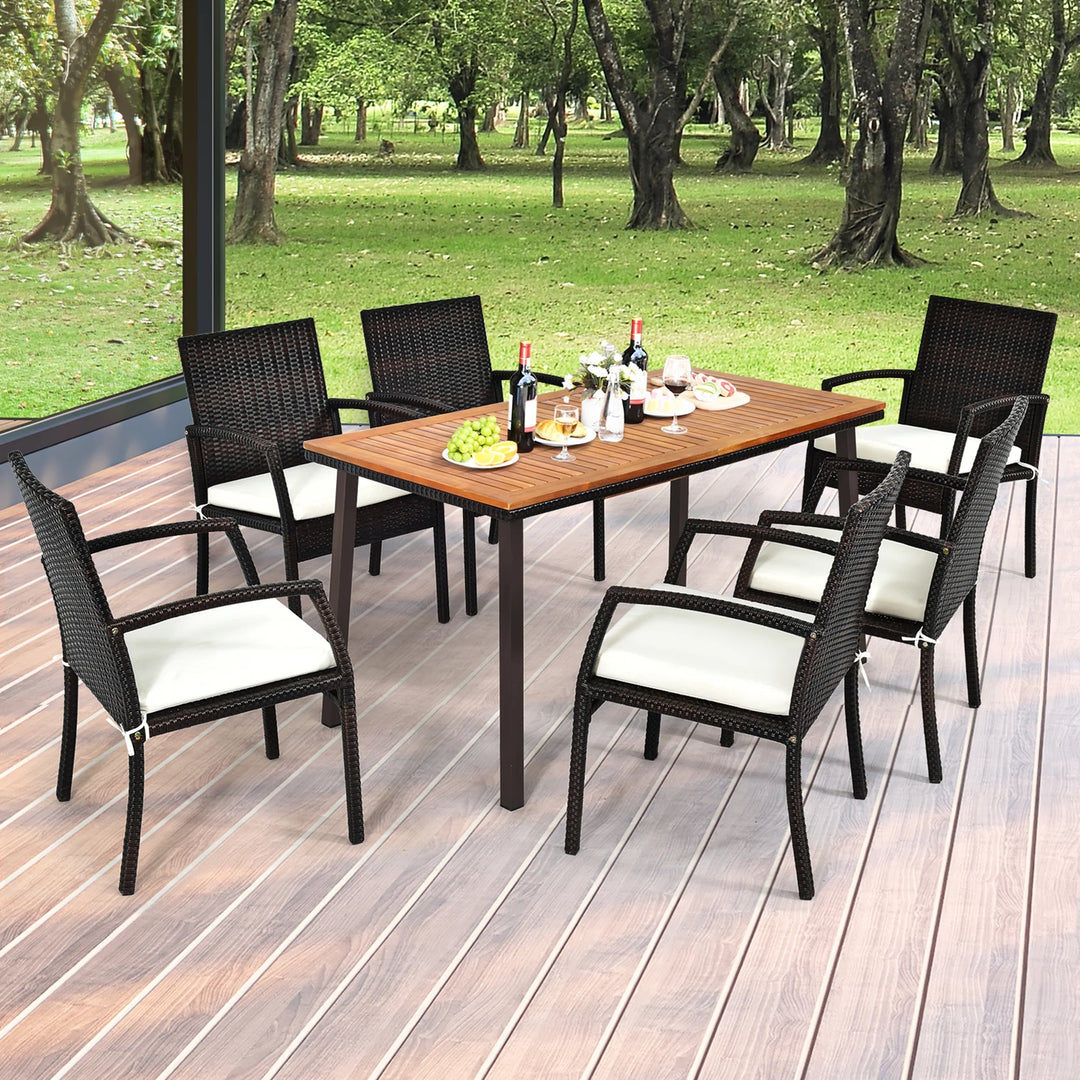 Outdoor Rectangle Acacia Wood Dining Table – 55” Patio Table with 2” Umbrella Hole and Steel Frame
