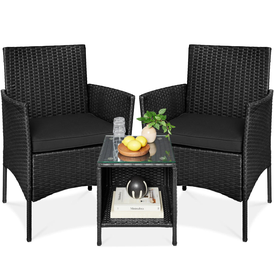 3-Piece Wicker Patio Bistro Set with Storage Table