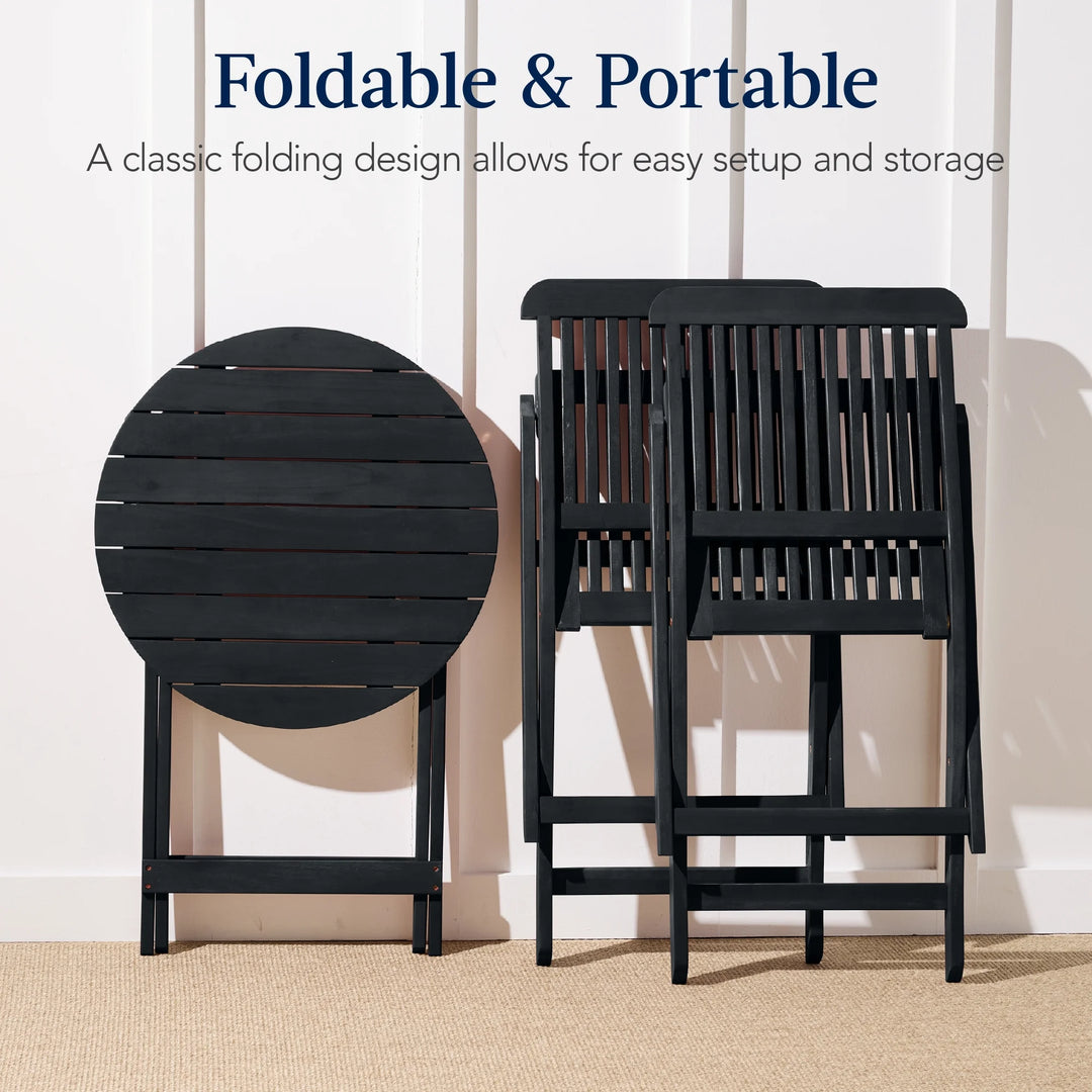 3-Piece Acacia Wood Folding Bistro Set – Charcoal Outdoor Patio Furniture