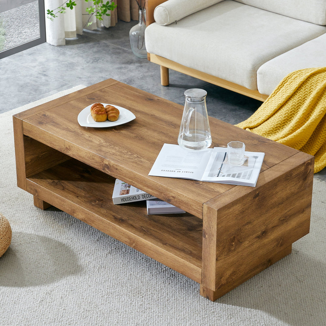 Mid-Century Modern Natural Wood Coffee Table β 47" Rectangular MDF Design