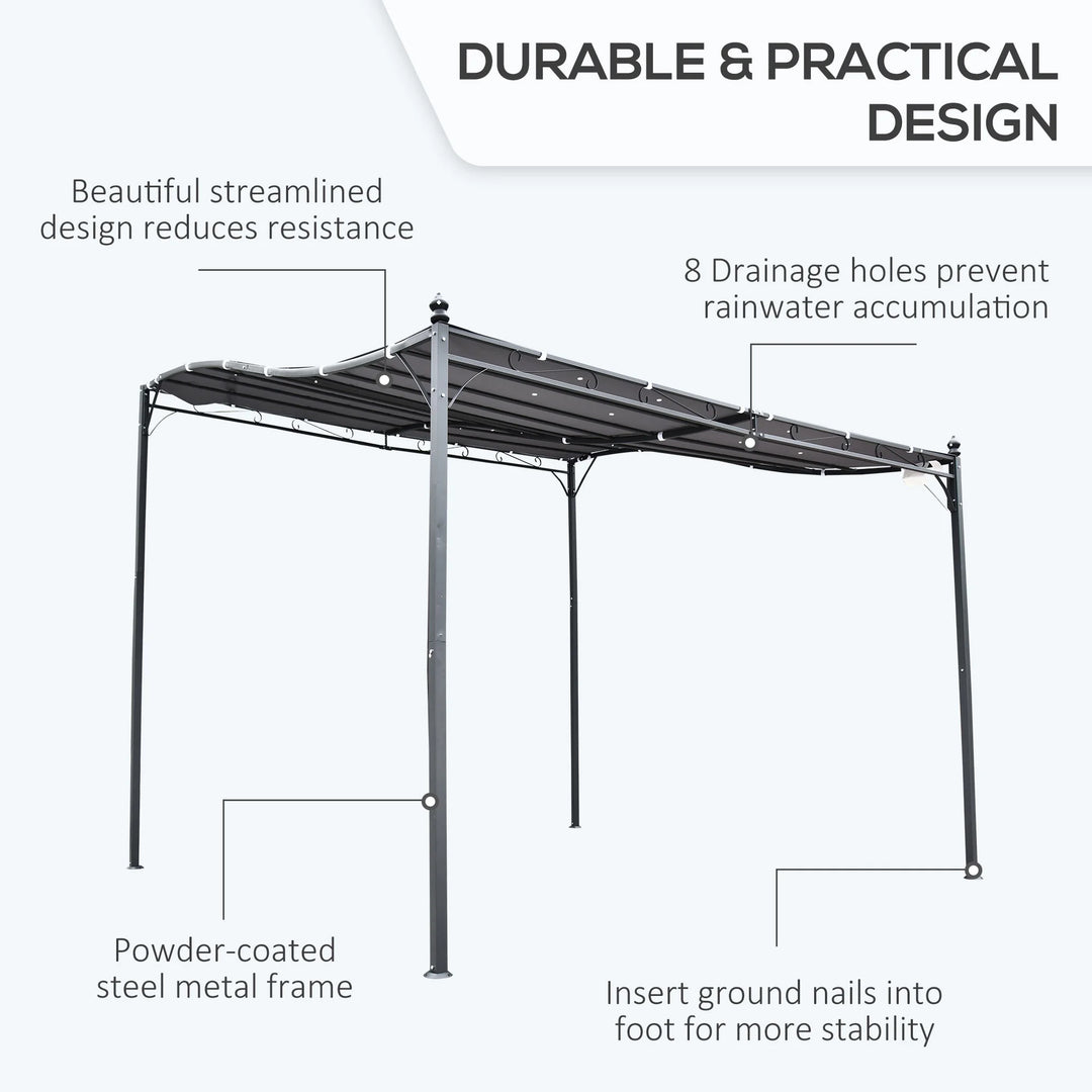 8.2' x 9.7' Outdoor Lean-To Pergola with Canopy – Gray Polyester Shade & Steel Frame