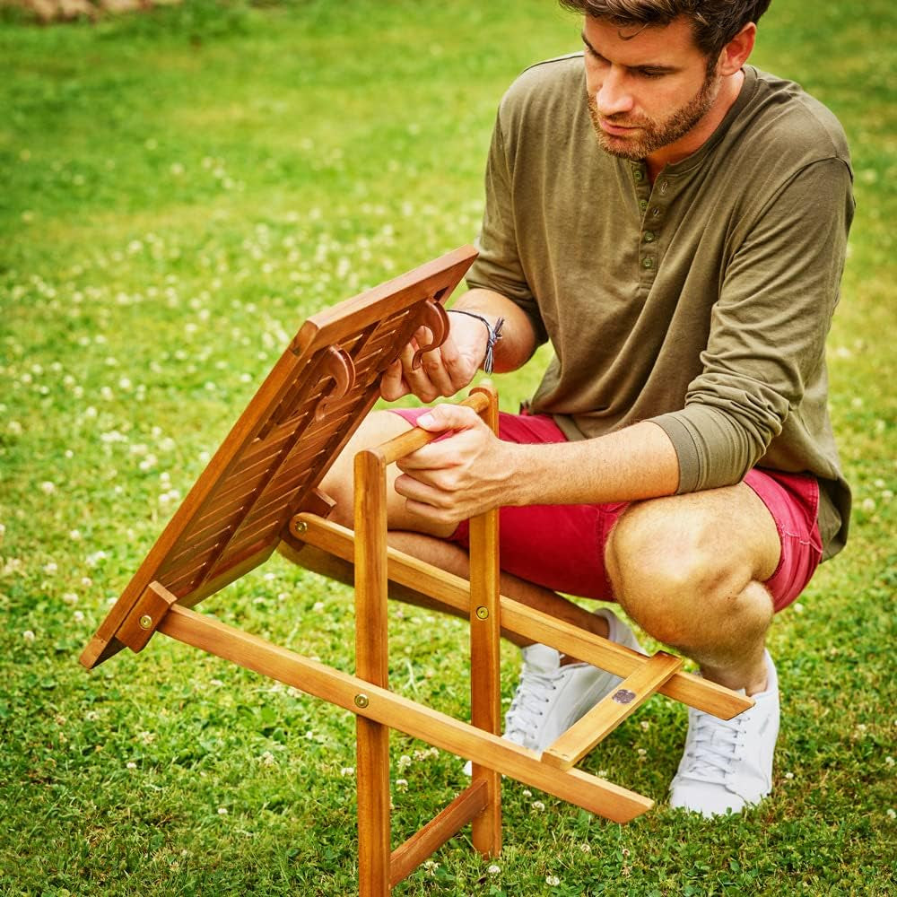 18" Outdoor Folding Acacia Wood Side Table – Compact Coffee or End Table for Patio, Garden, or Campsite