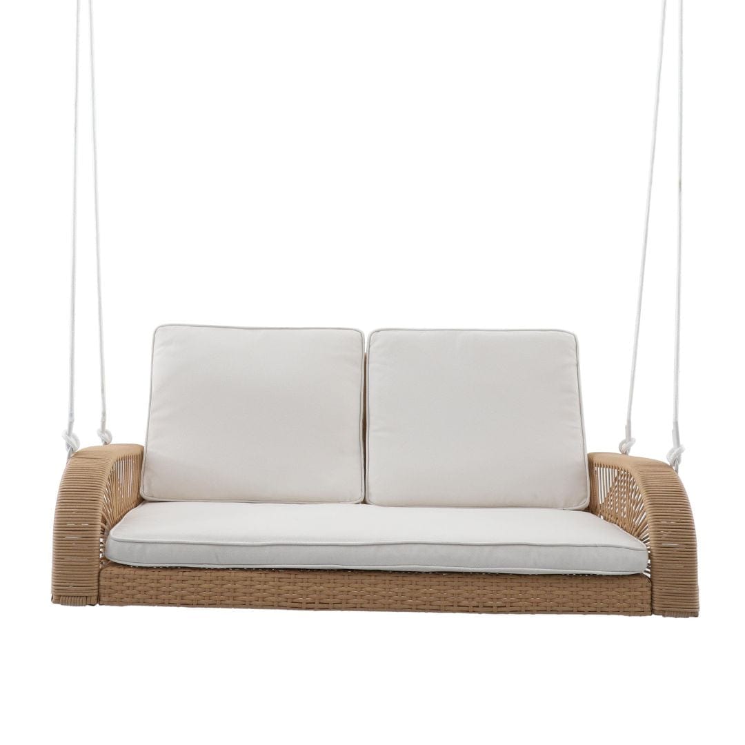 Lucca Wicker Porch Swing with Cushions β Natural Rope & Olefin Fabric