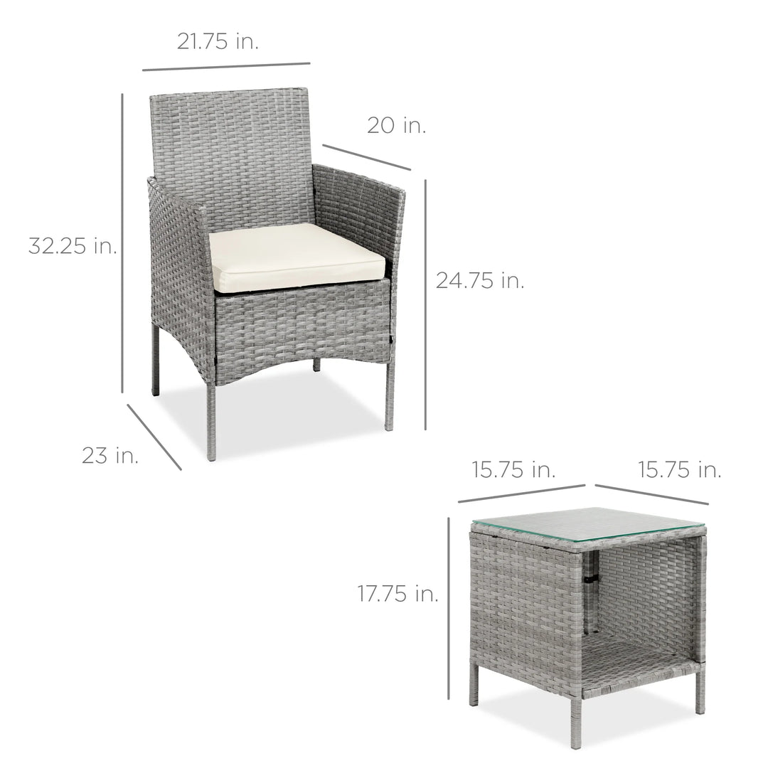3-Piece Wicker Patio Bistro Set with Storage Table