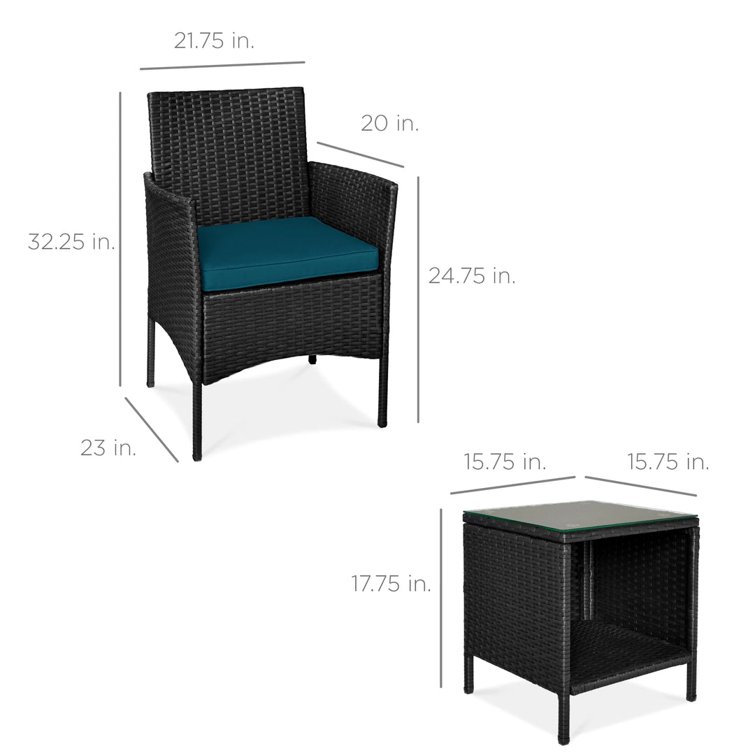 3-Piece Wicker Patio Bistro Set with Storage Table