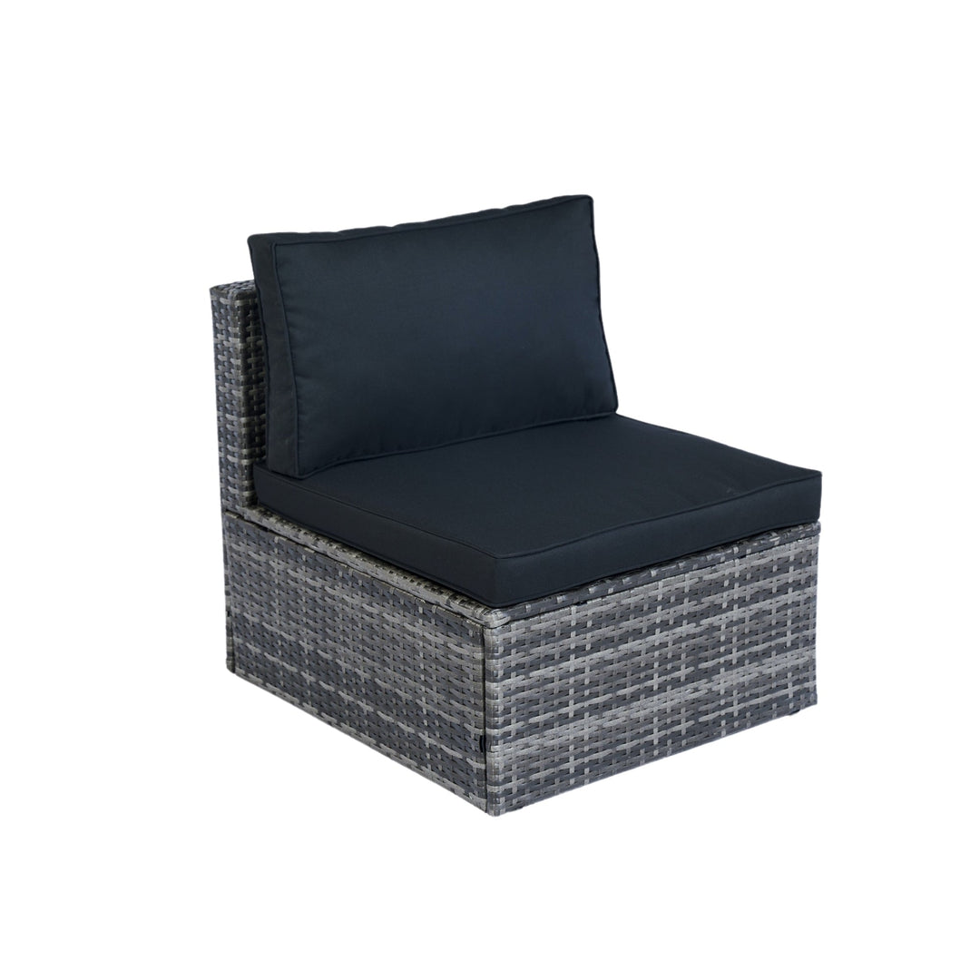 6-Piece Grey Wicker Patio Sectional Set with Black Cushions