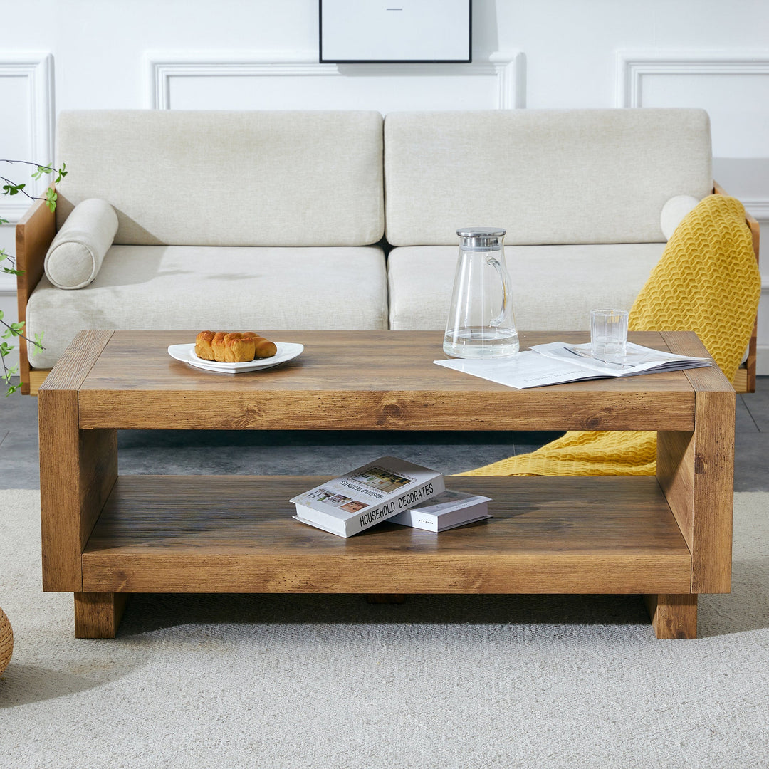 Mid-Century Modern Natural Wood Coffee Table β 47" Rectangular MDF Design
