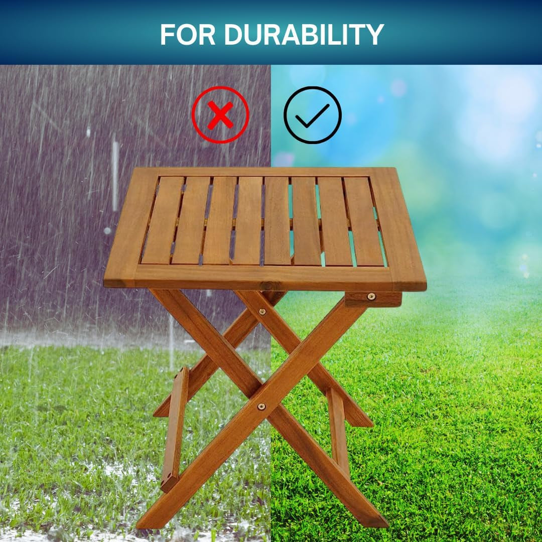 18" Outdoor Folding Acacia Wood Side Table – Compact Coffee or End Table for Patio, Garden, or Campsite