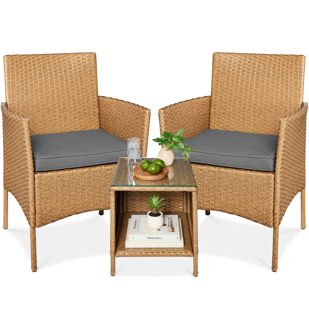 3-Piece Wicker Patio Bistro Set with Storage Table