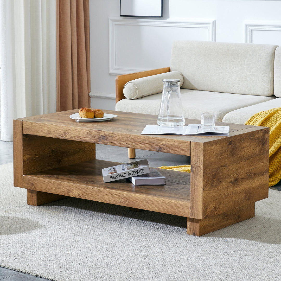Mid-Century Modern Natural Wood Coffee Table β 47" Rectangular MDF Design