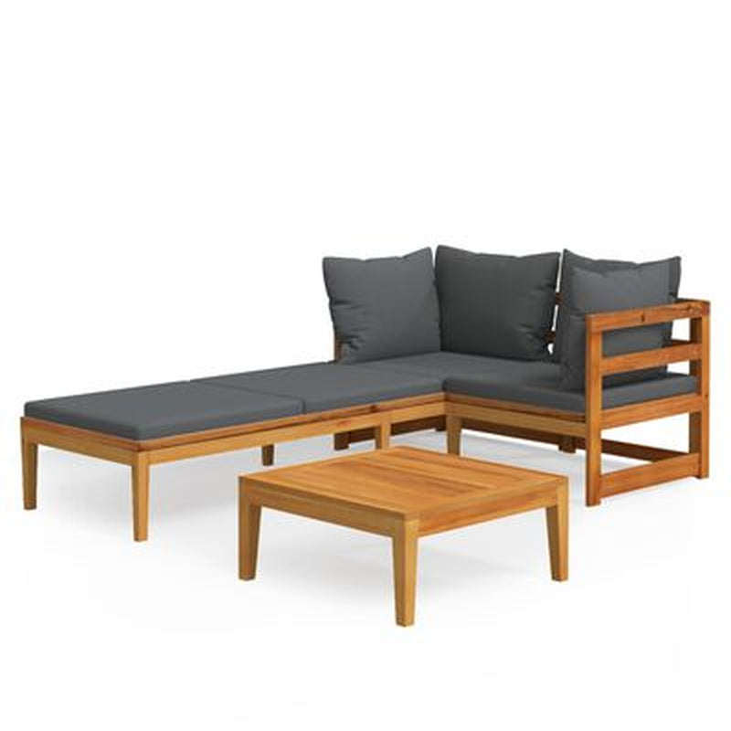 Garden Lounge Set Cream White Solid Acacia Wood 3 Piece Set