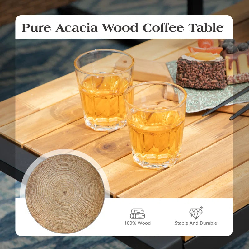 Armantine Darb 4-Person Wicker Patio Set | Acacia Wood Table & Cushioned Seating