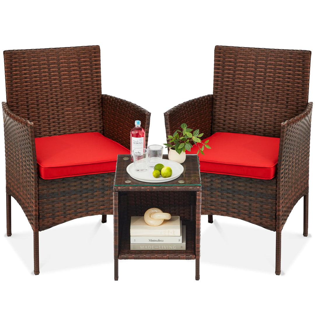 3-Piece Wicker Patio Bistro Set with Storage Table