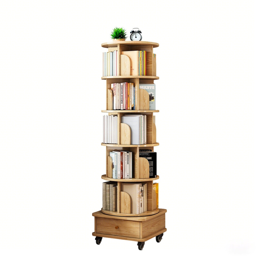 6-Tier 360° Rotating Bookshelf Tower – Wood Finish