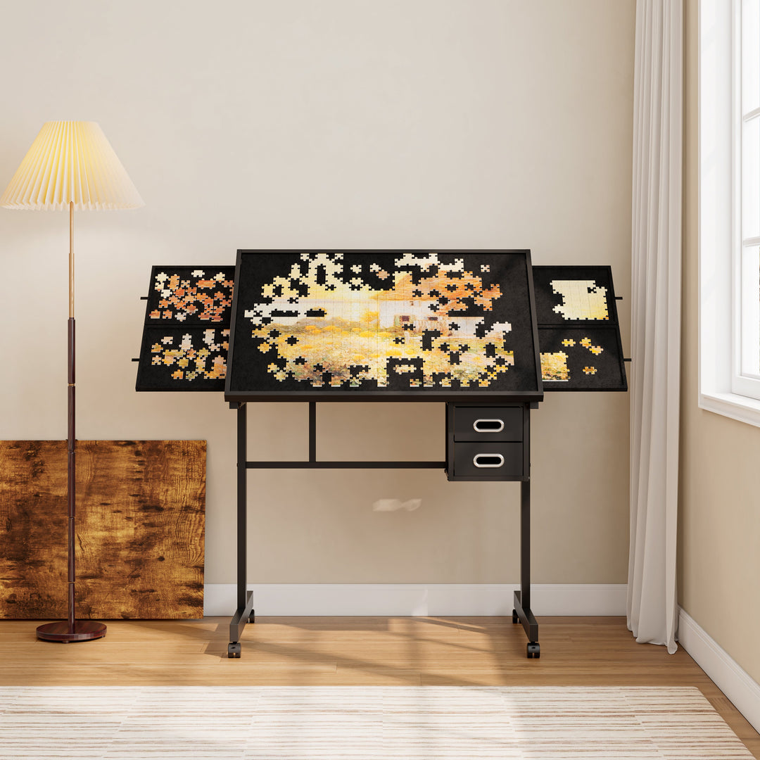 1000-Piece Jigsaw Puzzle Table with 4 Trays, 2 Drawers, and Protective Cover