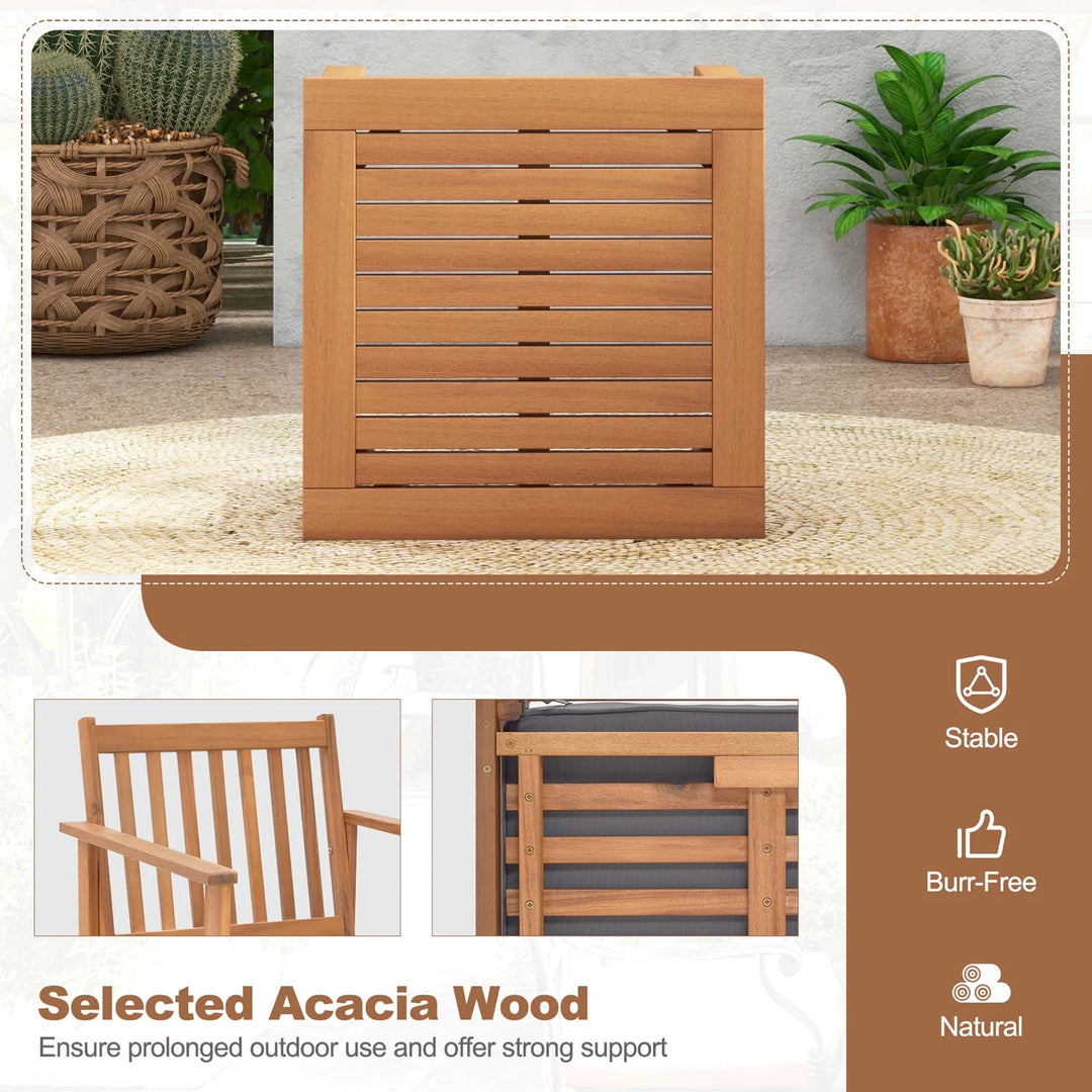 3-Piece Acacia Wood Outdoor Patio Set | Natural Finish with Gray Cushions