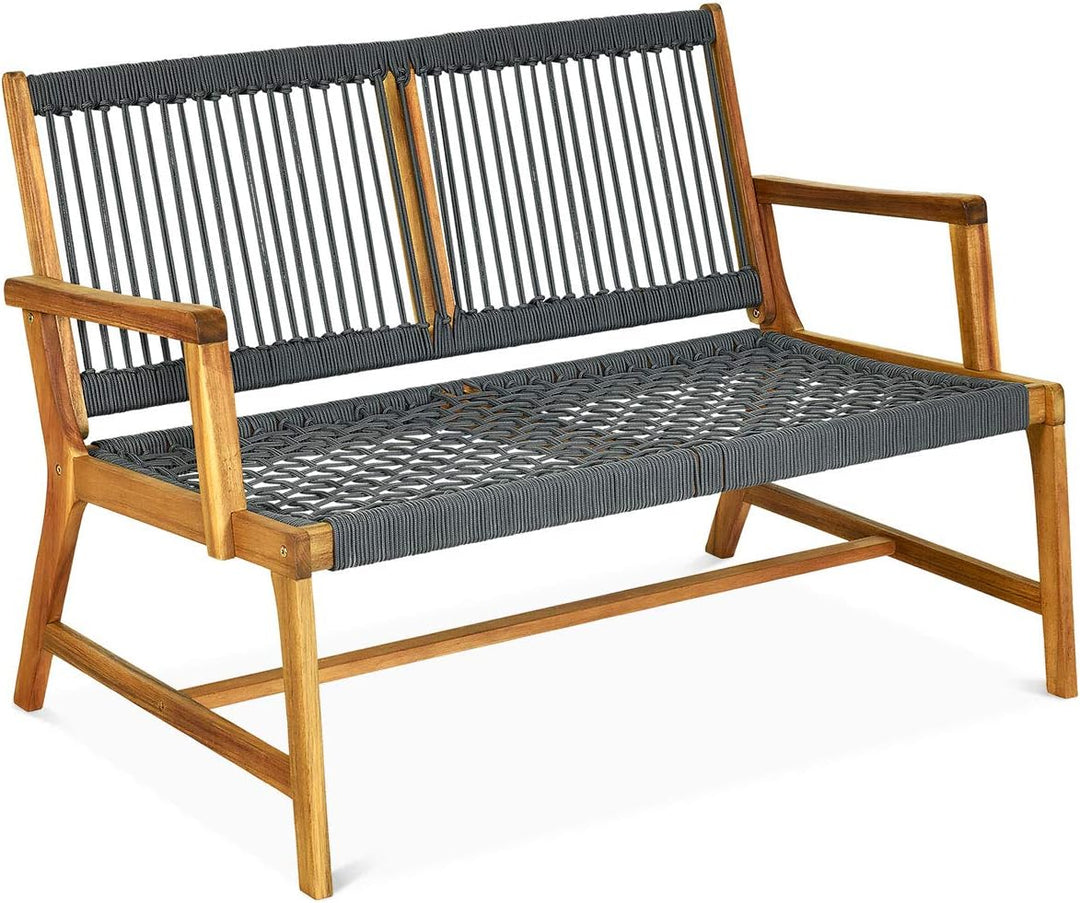 Solace 2-Person Acacia Wood & Woven Rope Patio Loveseat β Grey
