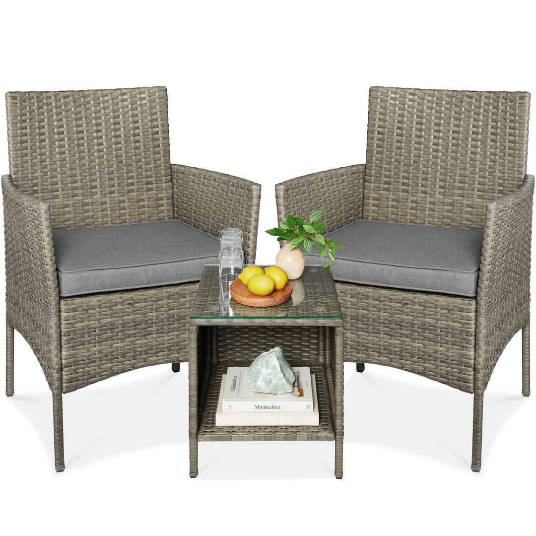 3-Piece Wicker Patio Bistro Set with Storage Table