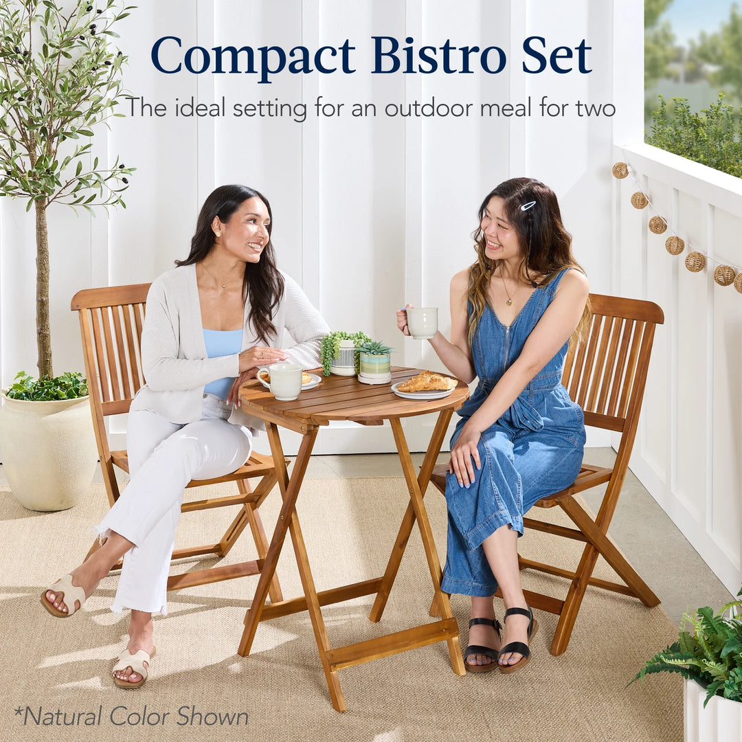 3-Piece Acacia Wood Folding Bistro Set – Charcoal Outdoor Patio Furniture