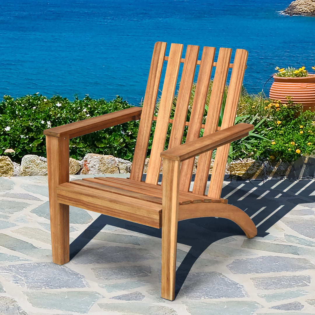 Acacia Wood Adirondack Chair | Outdoor Lounge Armchair | Natural Finish