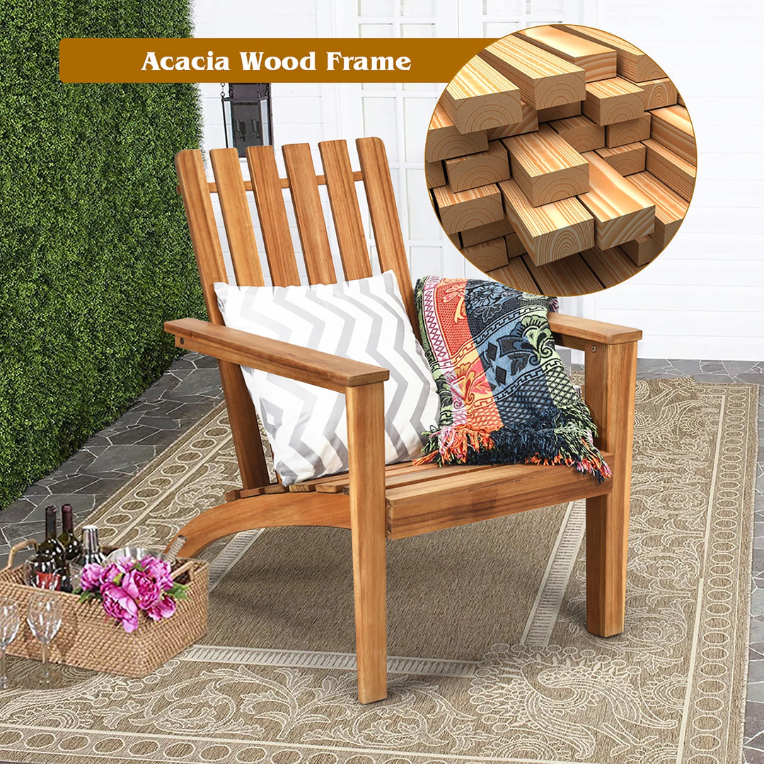 Acacia Wood Adirondack Chair | Outdoor Lounge Armchair | Natural Finish