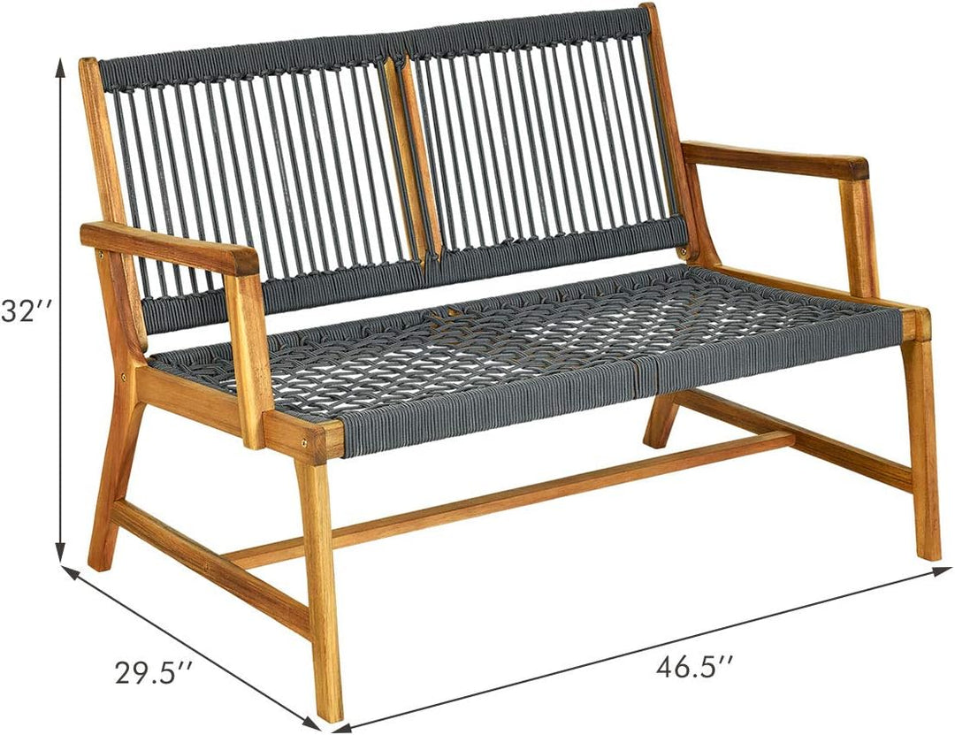 Solace 2-Person Acacia Wood & Woven Rope Patio Loveseat β Grey