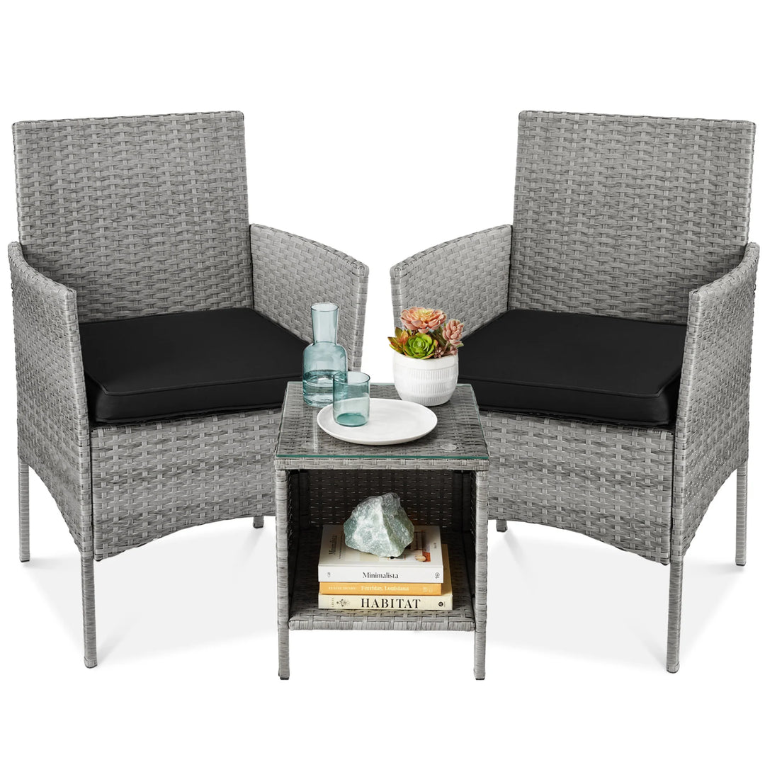 3-Piece Wicker Patio Bistro Set with Storage Table