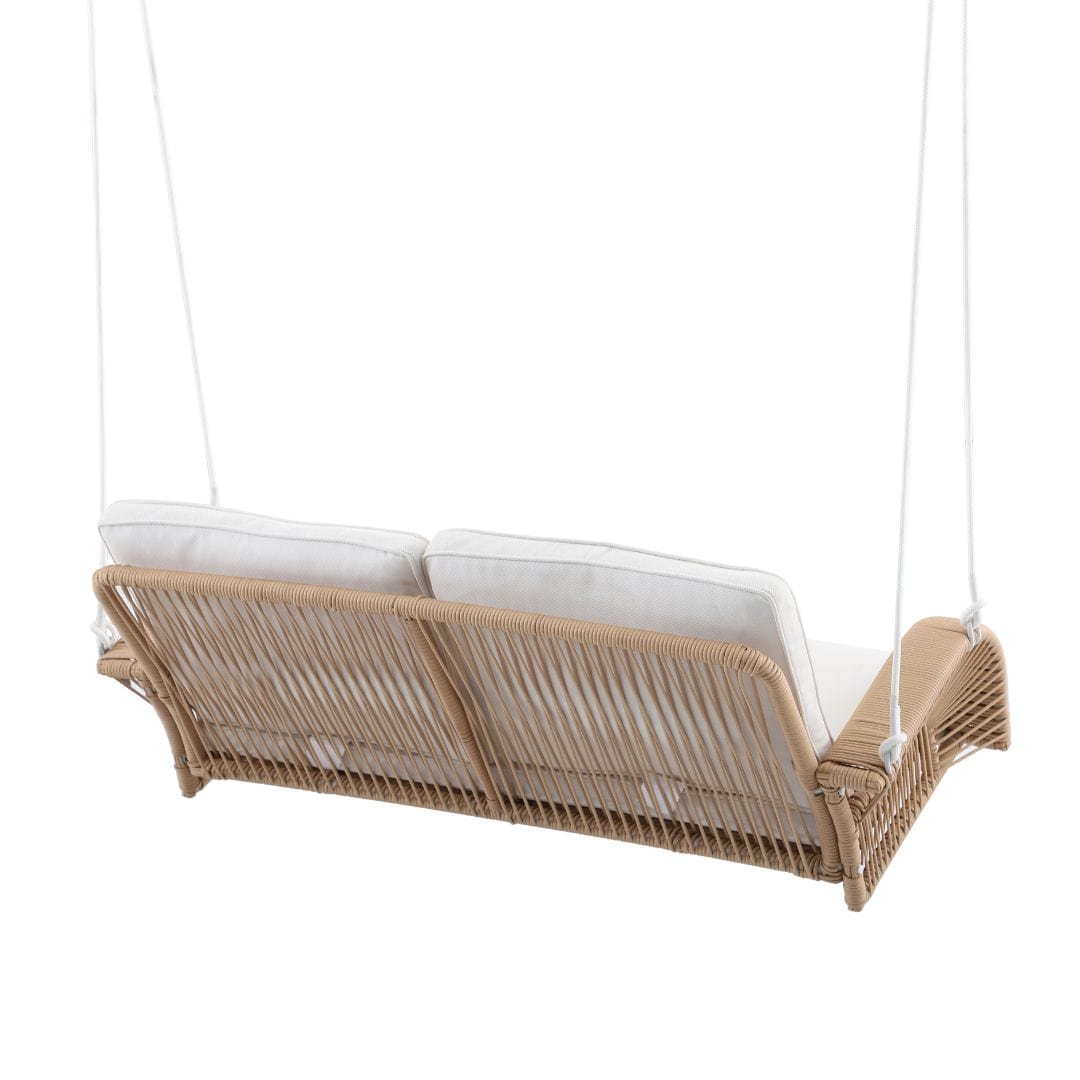 Lucca Wicker Porch Swing with Cushions β Natural Rope & Olefin Fabric