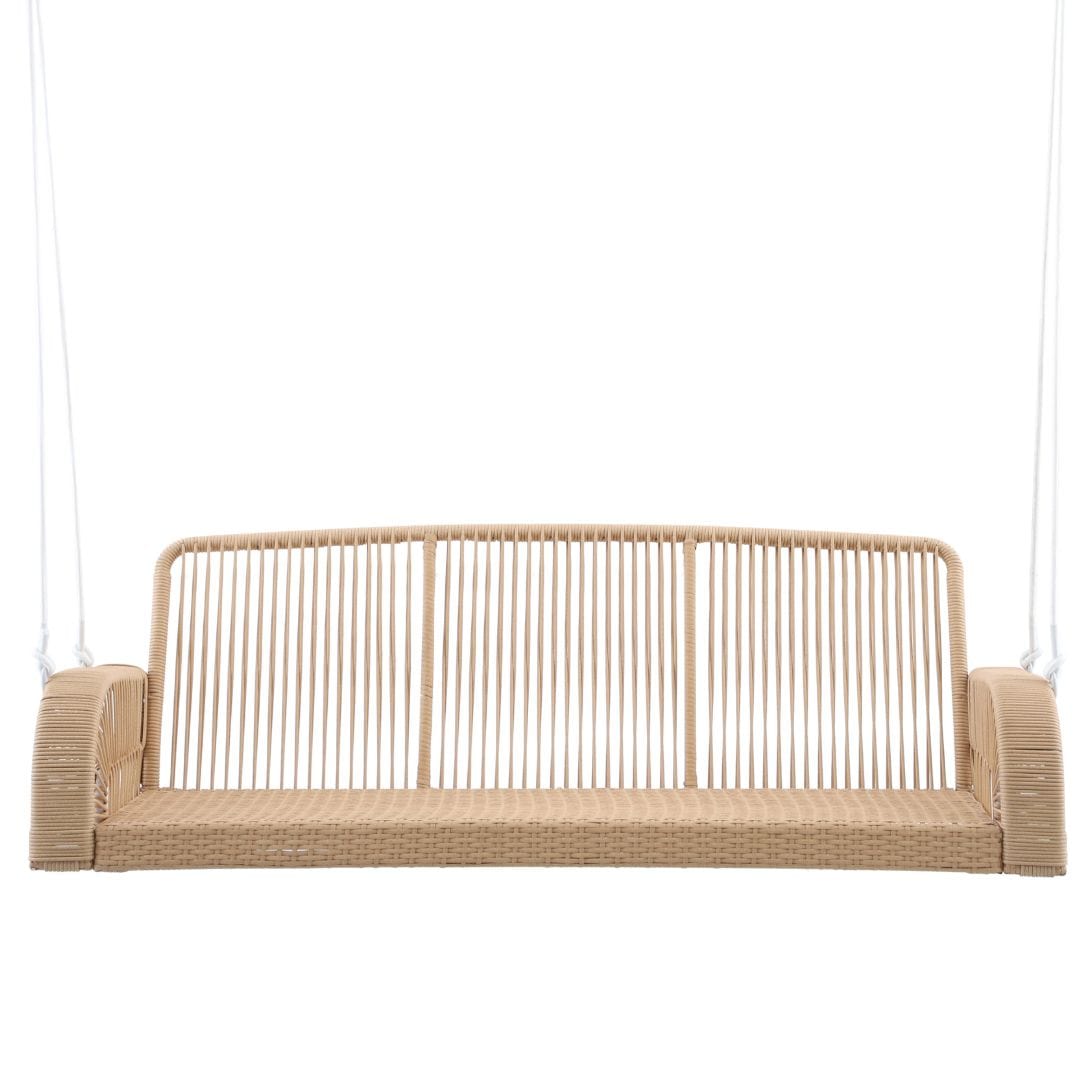 Lucca Wicker Porch Swing with Cushions β Natural Rope & Olefin Fabric