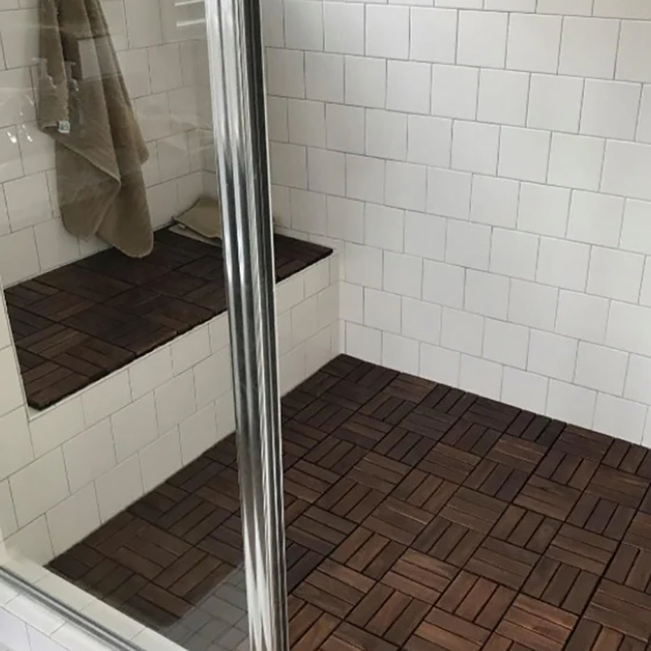 Oiled Acacia 12 Slat Checkered Deck Tiles - Interlocking Flooring