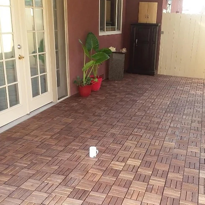 Oiled Acacia 12 Slat Checkered Deck Tiles - Interlocking Flooring