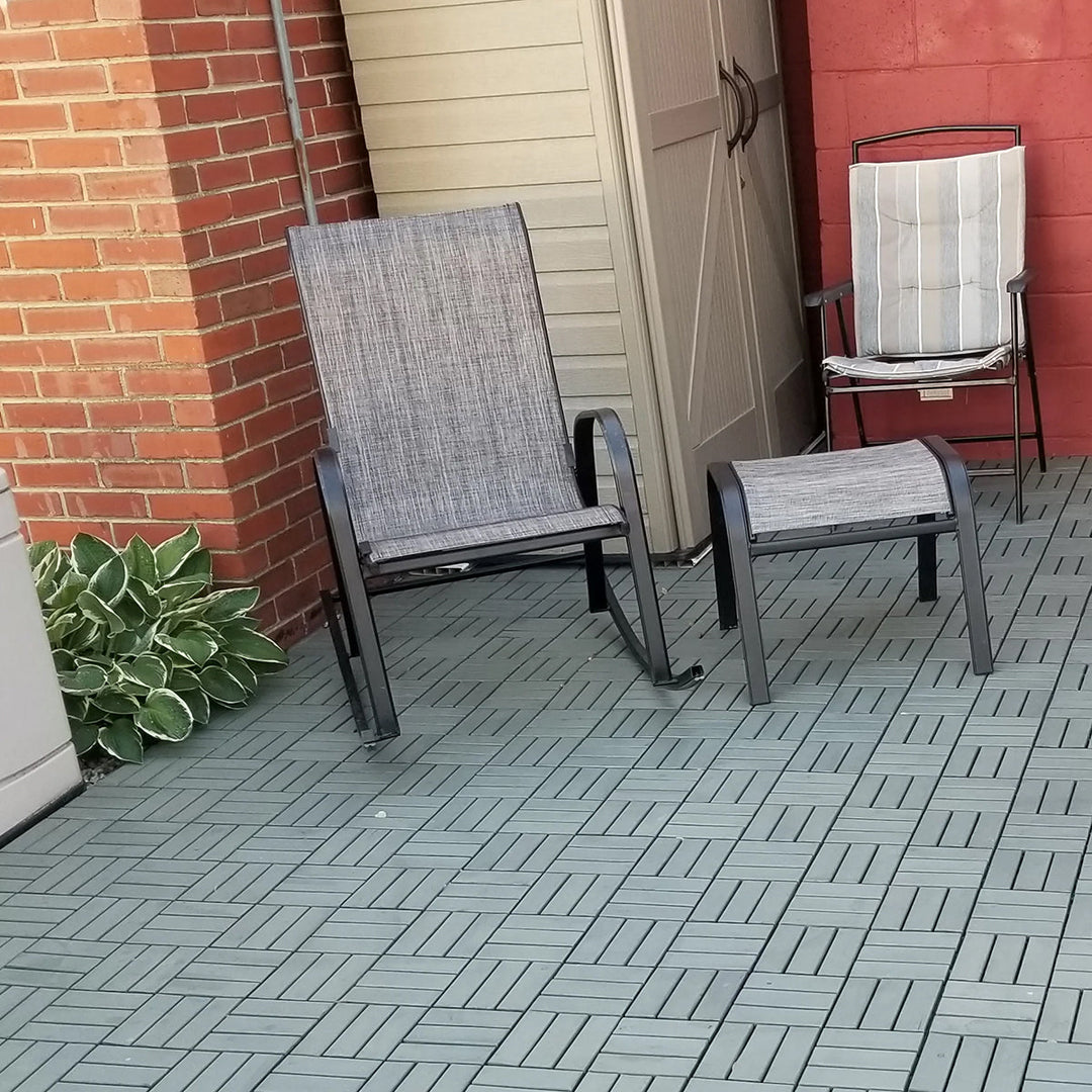 Modern Grey 12 Slat Checkered Acacia Deck Tiles - Interlocking Flooring