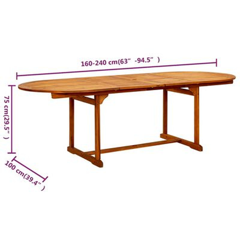 Extendable Outdoor Dining Table – Solid Acacia Wood, 63"–94.5" Rustic Garden Table