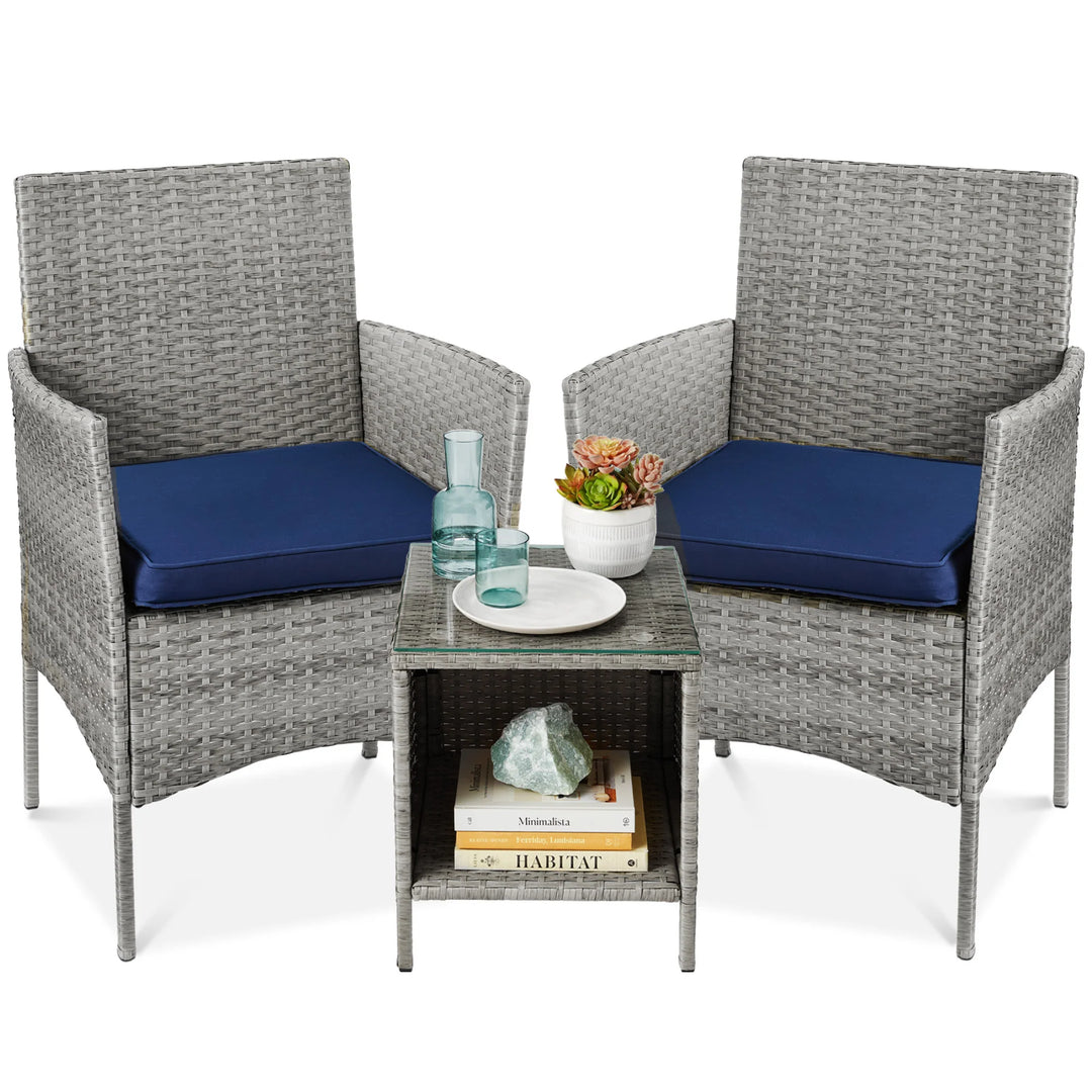 3-Piece Wicker Patio Bistro Set with Storage Table