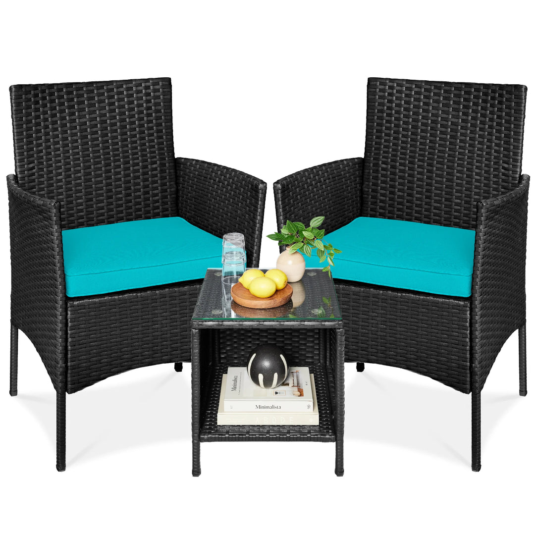 3-Piece Wicker Patio Bistro Set with Storage Table