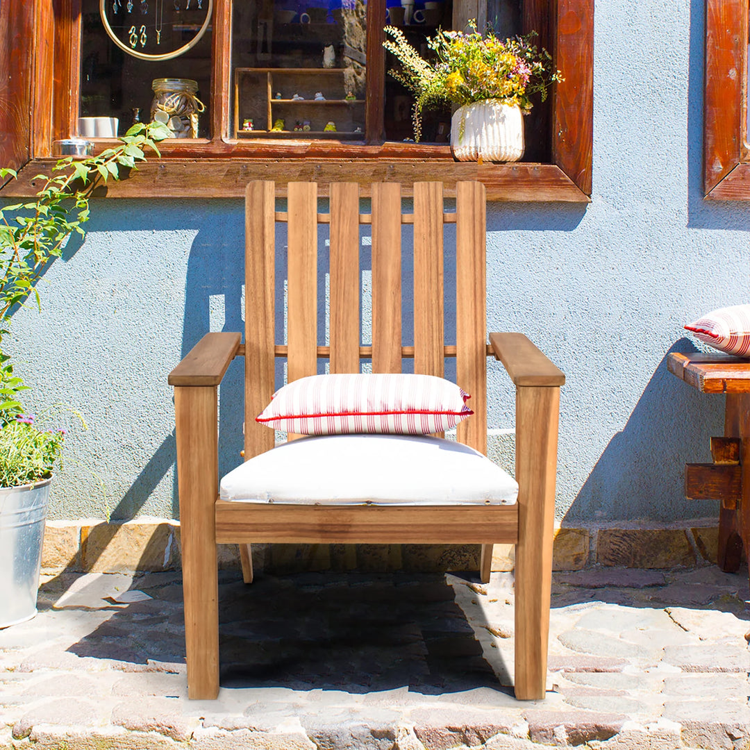Acacia Wood Adirondack Chair | Outdoor Lounge Armchair | Natural Finish