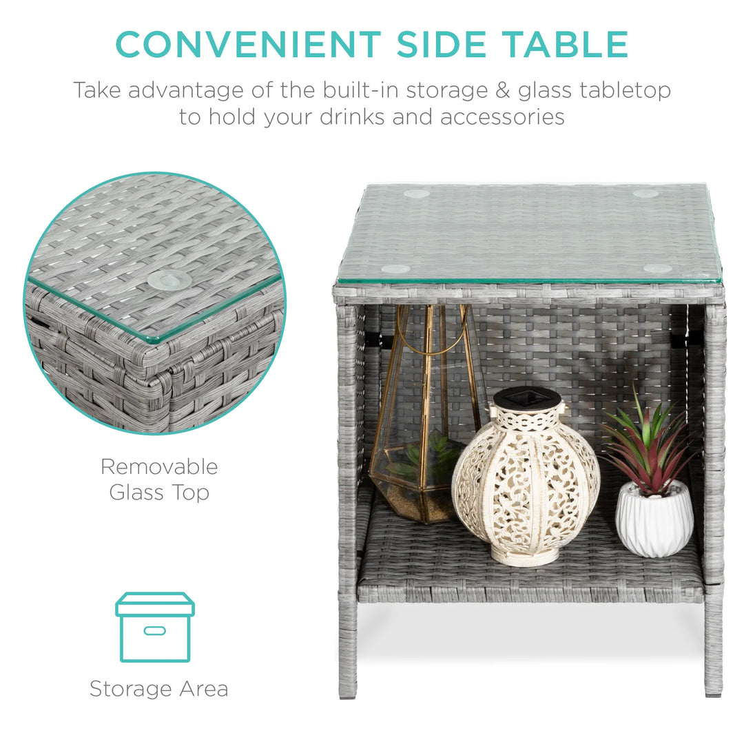 3-Piece Wicker Patio Bistro Set with Storage Table