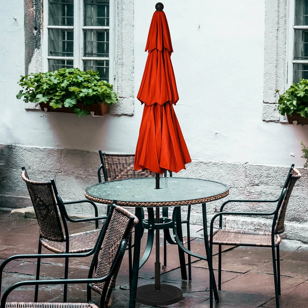10ft Triple-Tier Patio Market Umbrella – Aluminum Frame, Crank Lift, Double Vented Sunshade in Burnt Orange