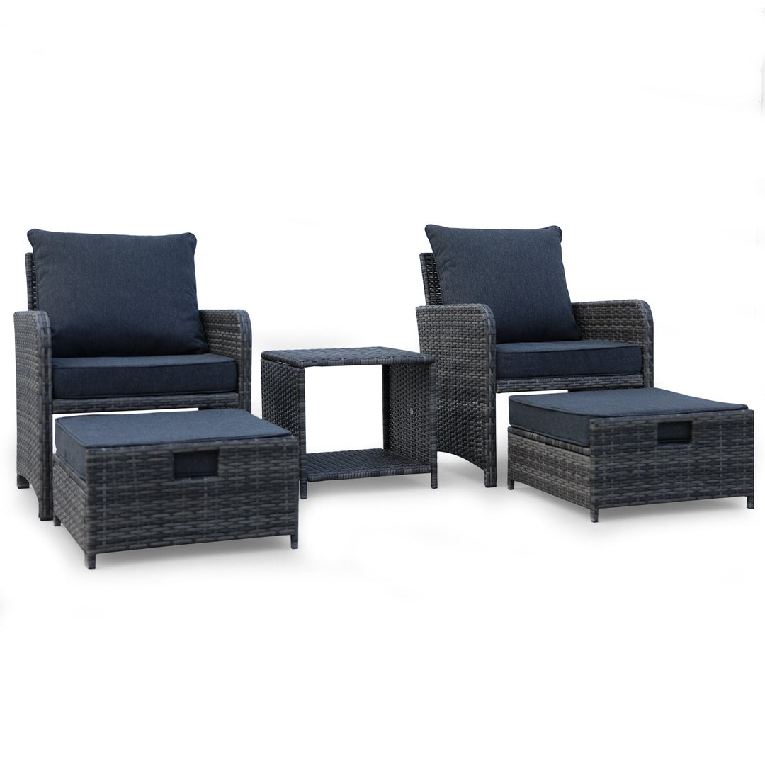 5-Piece Wicker Outdoor Patio Set β Chairs, Ottomans & Coffee Table | Space-Saving Design