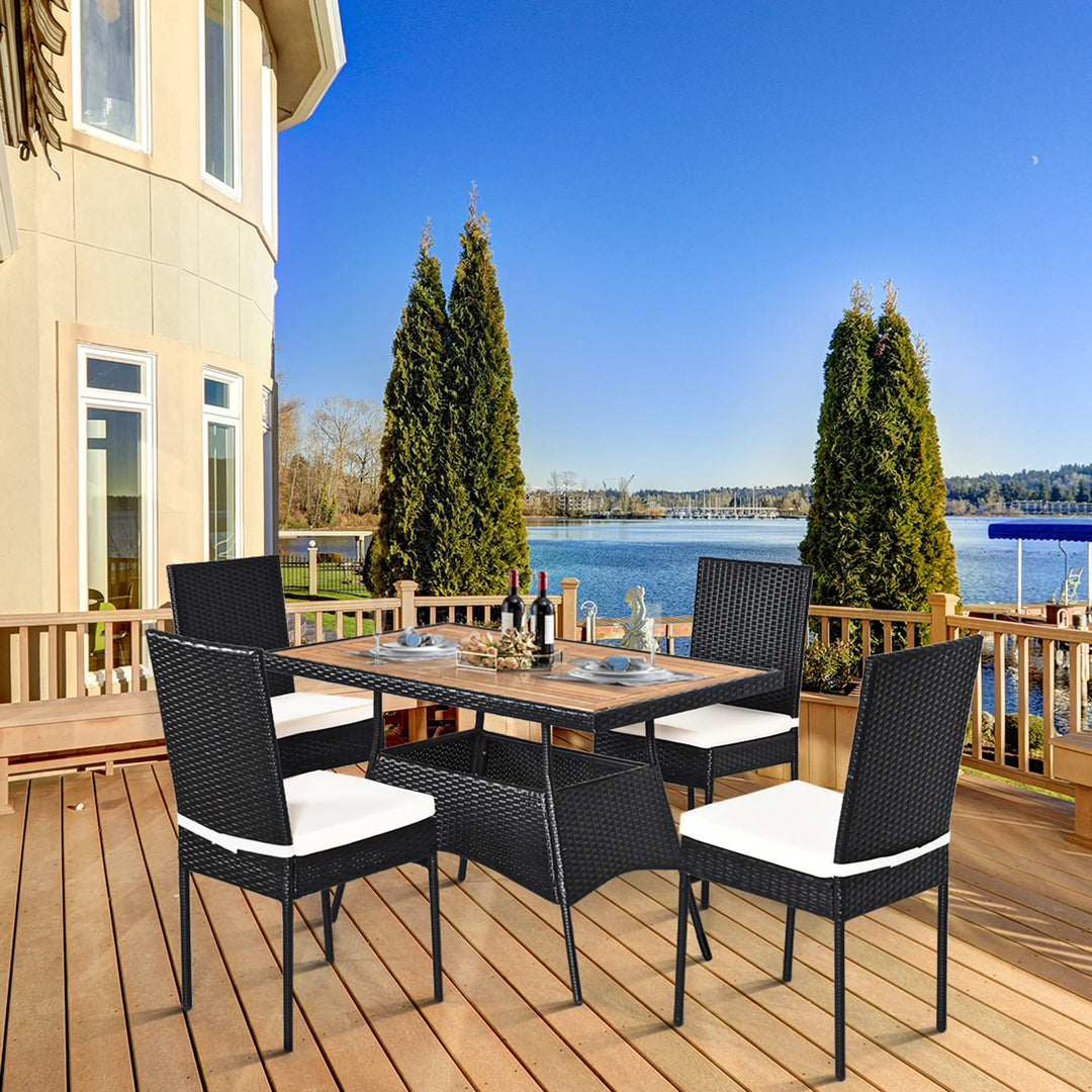 3-Piece Wicker Patio Bistro Set with Acacia Wood Side Table β Outdoor Chair Set for Porch, Balcony, or Backyard