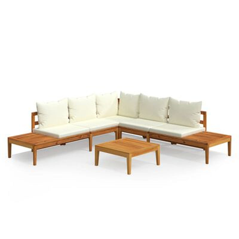 Garden Lounge Set Cream White Solid Acacia Wood 3 Piece Set