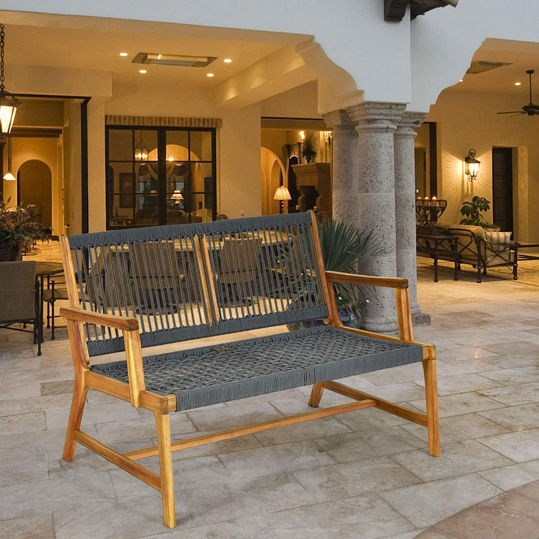 Solace 2-Person Acacia Wood & Woven Rope Patio Loveseat β Grey