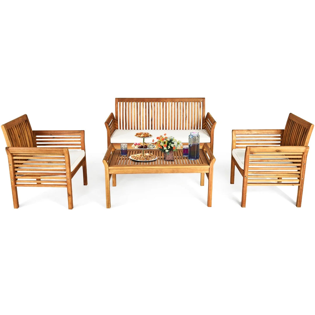 4-Piece Outdoor Sofa Set β Acacia Wood Patio Seating with Cushions and Coffee Table
