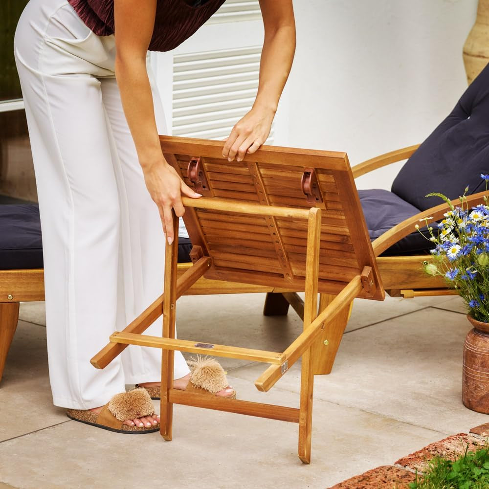 18" Outdoor Folding Acacia Wood Side Table – Compact Coffee or End Table for Patio, Garden, or Campsite