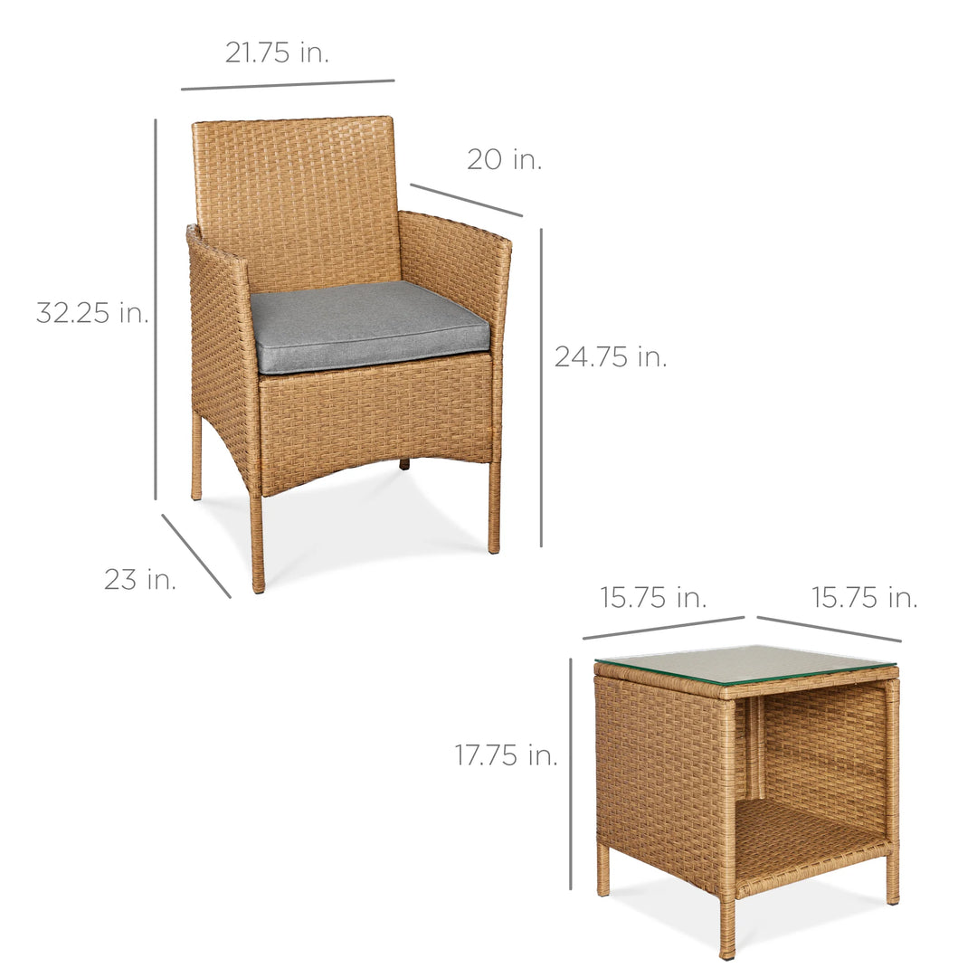 3-Piece Wicker Patio Bistro Set with Storage Table