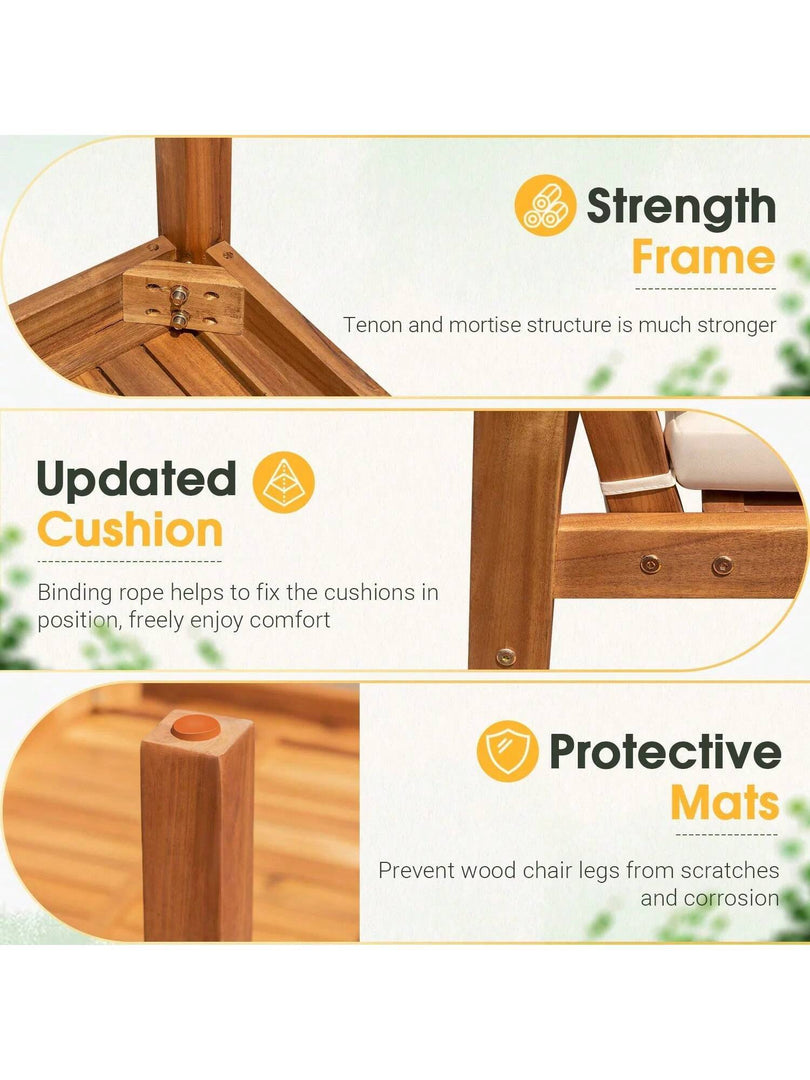 4-Piece Acacia Wood Outdoor Conversation Set | Beige Cushions & Side Table