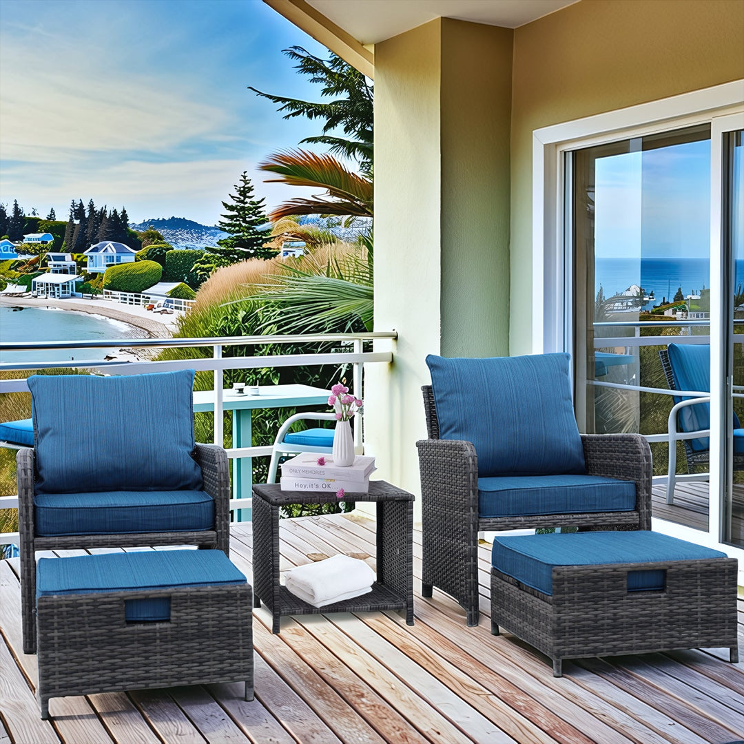 5-Piece Wicker Patio Set with Ottomans & Coffee Table β Grey All-Weather Conversation Seating